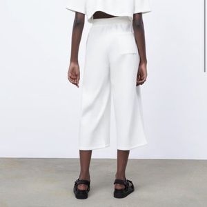 Zara crop wide leg plush sweatpants in oyster white